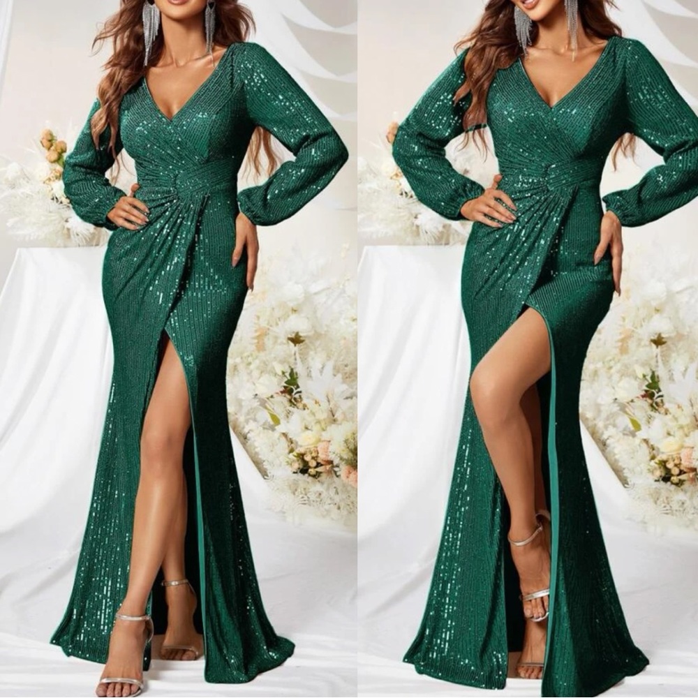 Luxe party wrap sequins dress